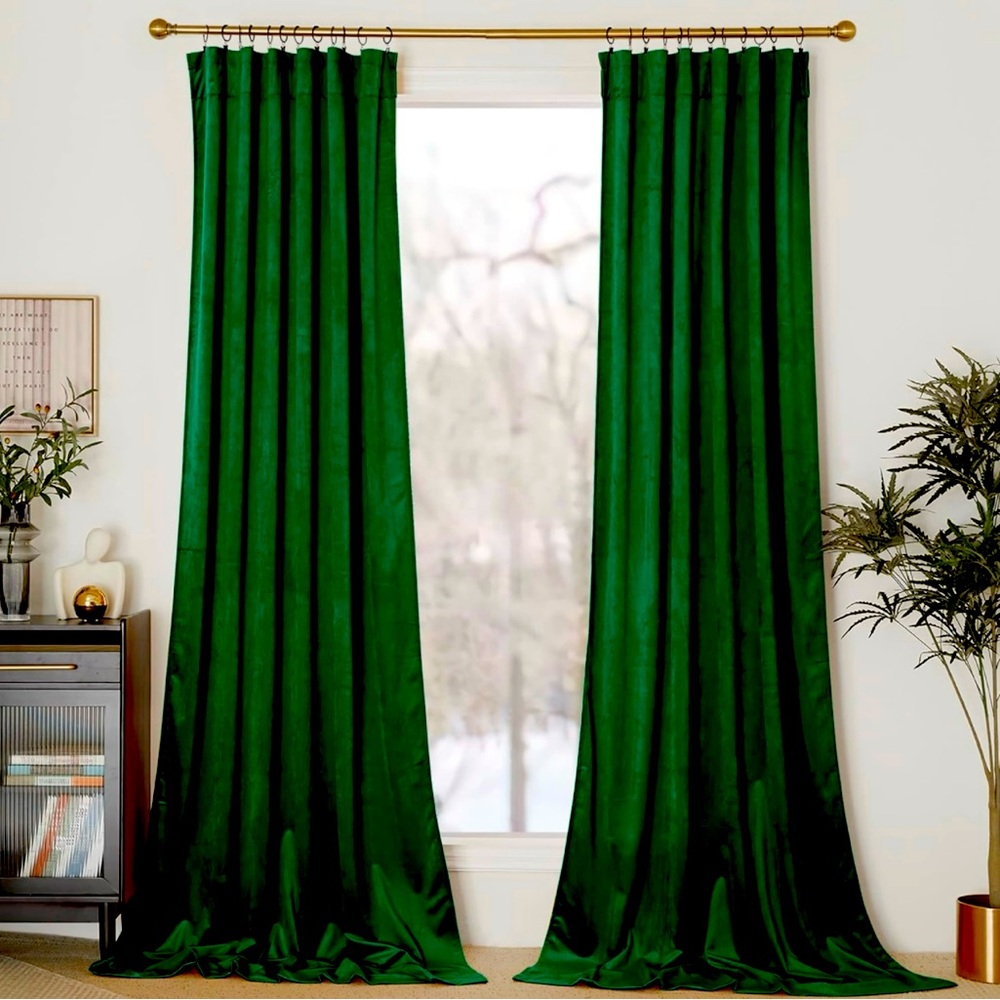 Thick Hunter Green Velvet Drapes Rod Pocket Classic Room Darkening ( 108” Long)